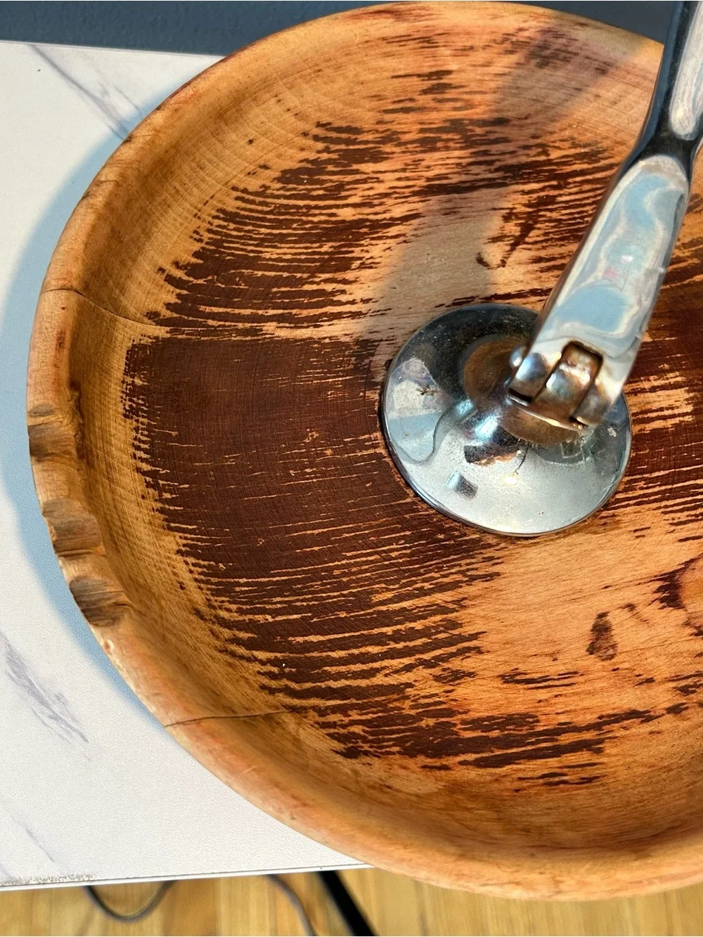 Hellerware Danish round Wood Nut Bowl with Chrome Attached Mechanical cracker